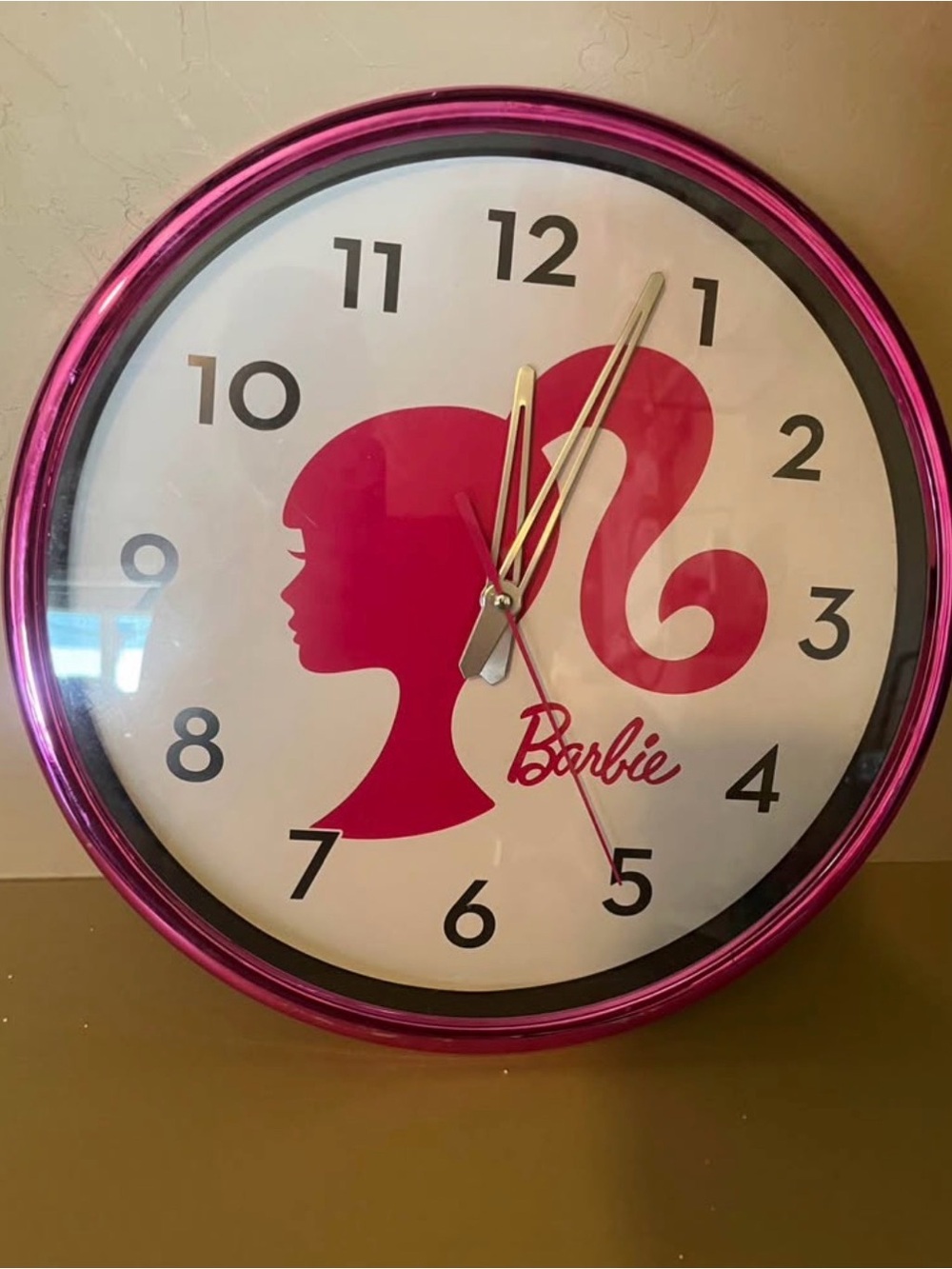 Barbie Hot Pink Framed Wall Clock with Silhouette